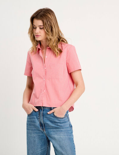 Chemise manches courtes rose corail femme