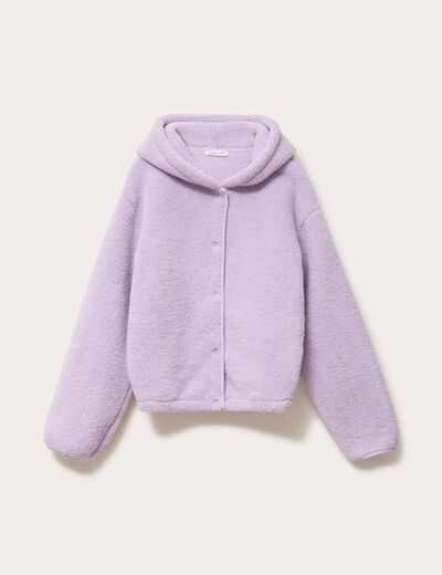 Veste effet polaire &agrave; capuche parme femme