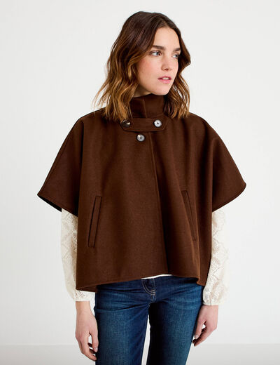 Poncho col am&eacute;ricain marron fonc&eacute; femme