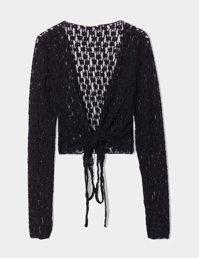 T-shirt dentelle noué noir femme