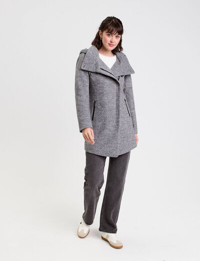 Manteau cintr&eacute; asym&eacute;trique gris fonc&eacute; femme