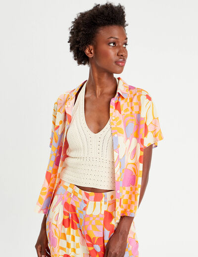 Chemise manches courtes orange femme
