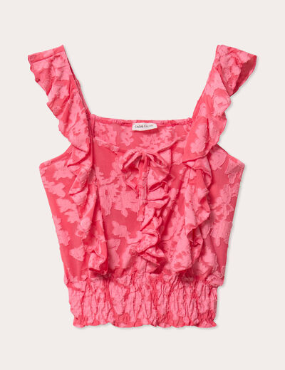 Blouse sans manches volants rose femme