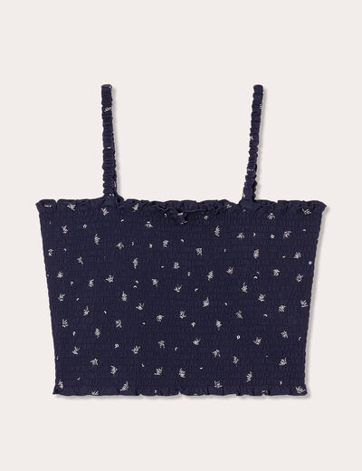 Débardeur smocké bleu marine femme