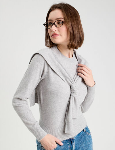 Pull effet 2-en-1 gris fonc&eacute; femme