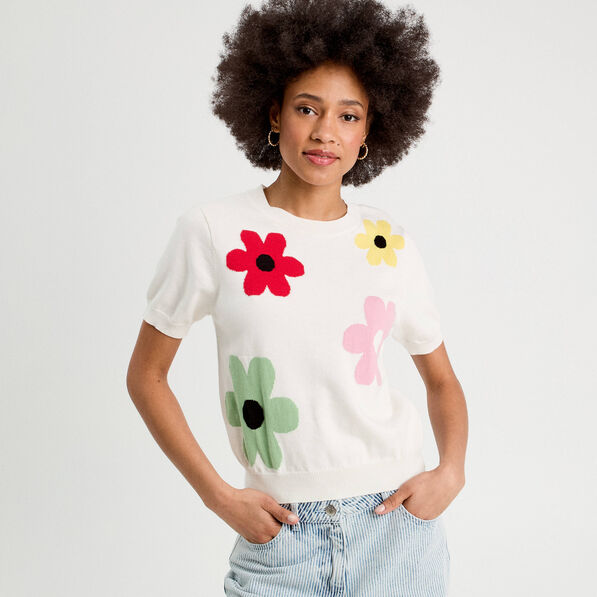 Pull manches courtes ecru femme