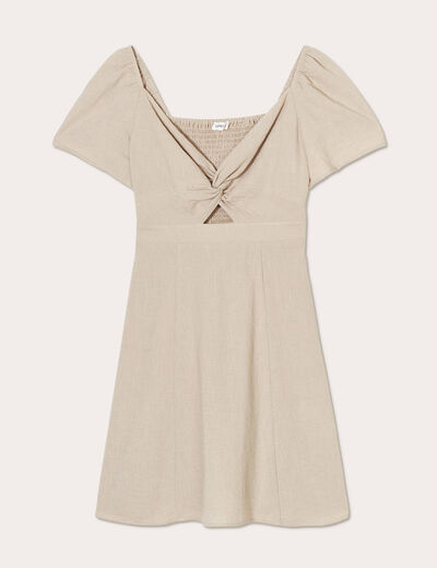 Robe patineuse manches courtes beige femme