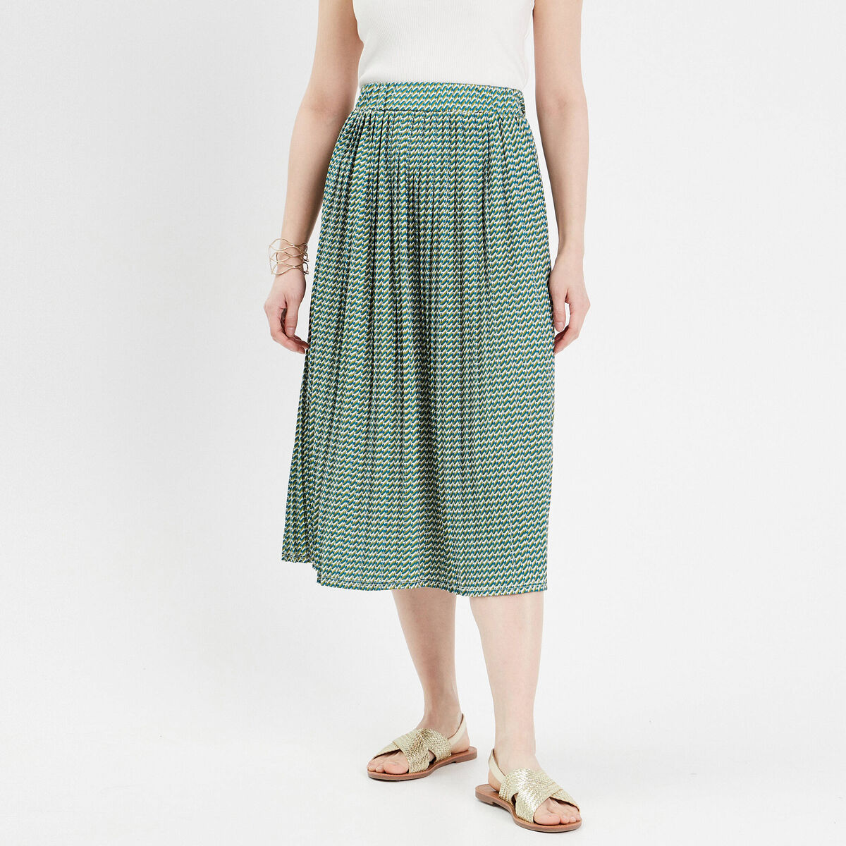 Jupe midi &eacute;vas&eacute;e pliss&eacute;e blanc femme