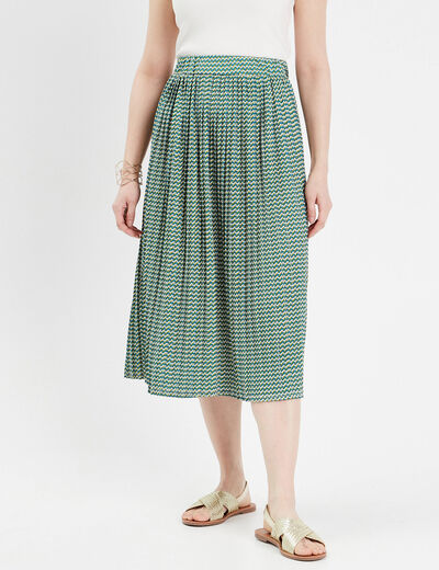Jupe midi évasée plissée blanc femme
