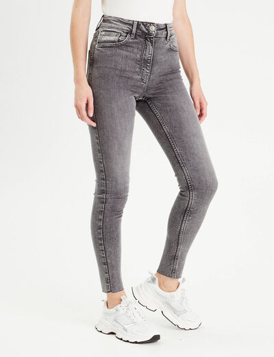 Jeans skinny taille haute denim gris femme