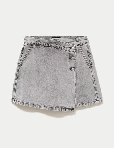 Jupe-short droite en jean denim gris femme