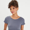 T-shirt manches courtes côtelé bleu gris femme
