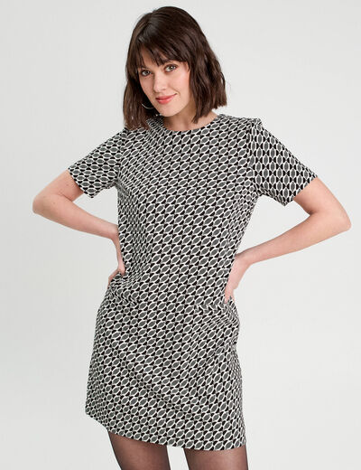 Robe droite manches courtes noir femme