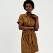 Robe boutonn&eacute;e aspect daim marron fonc&eacute; femme