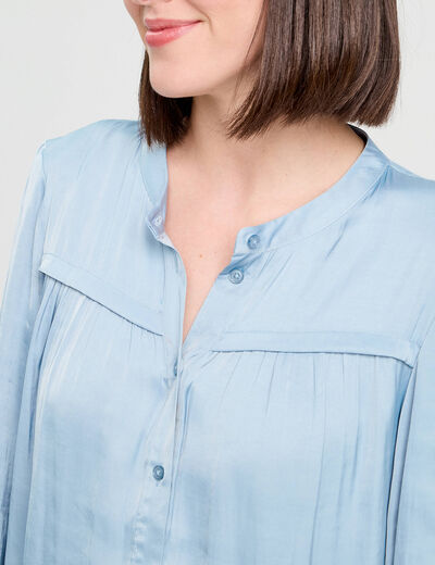 Blouse manches longues satin bleu clair femme