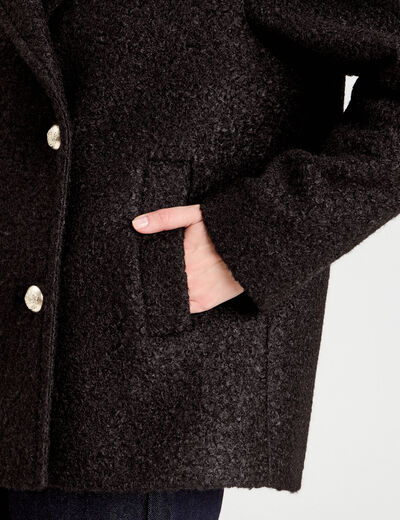 Manteau bouclette boutonn&eacute; noir femme