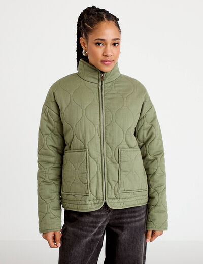 Veste matelass&eacute;e zipp&eacute;e vert kaki femme