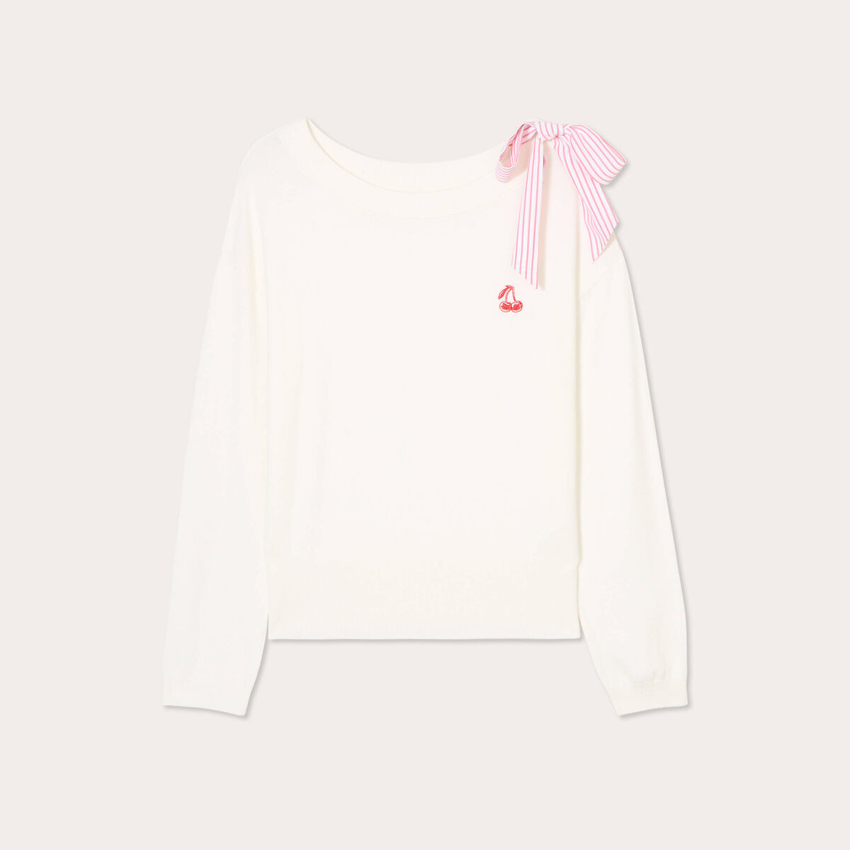 Pull avec noeud épaule ecru femme
