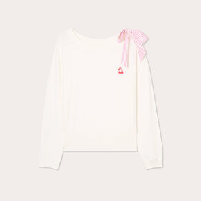 Pull avec noeud épaule ecru femme
