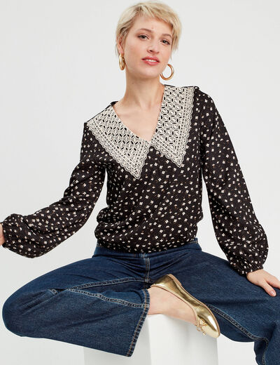Blouse manches longues noir femme