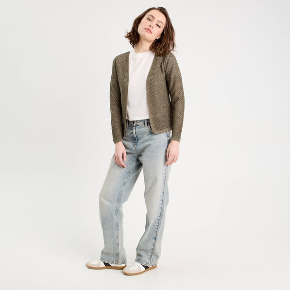 Gilet manches longues ajouré vert kaki femme