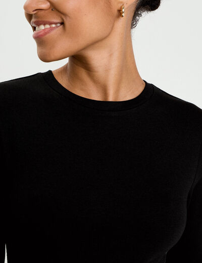 T-shirt cintr&eacute; col rond manches longues noir femme