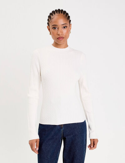 Pull col montant torsades ecru femme