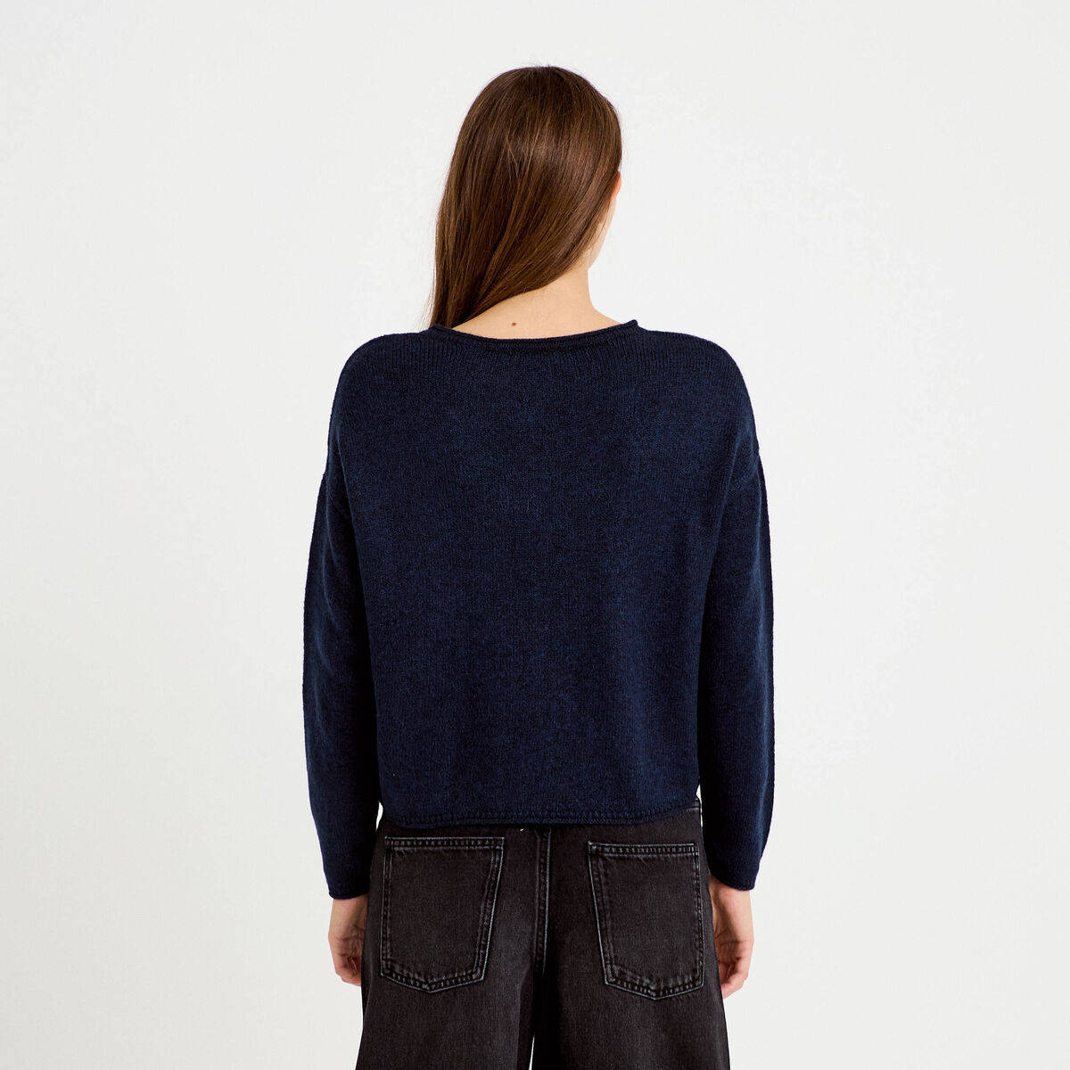 Pull manches longues bleu marine femme