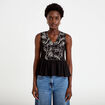 Blouse cintr&eacute;e sans manches col v noir femme