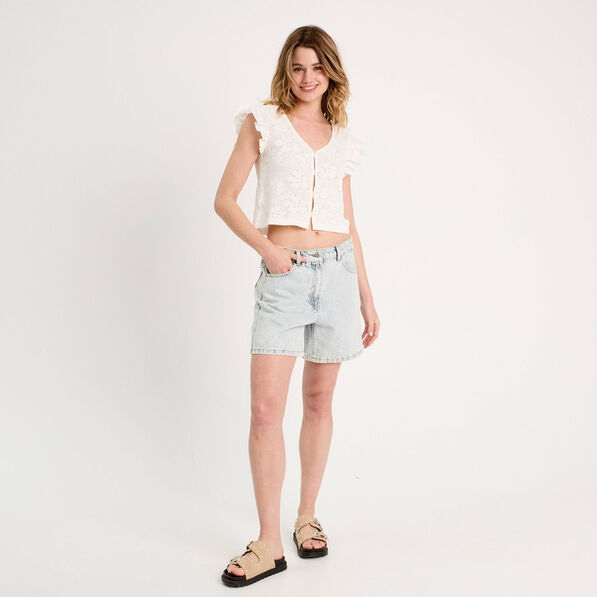 T-shirt manches volants ecru femme