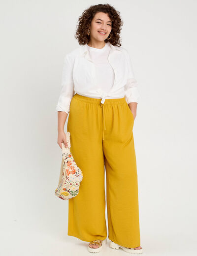 Pantalon large fluide jaune citron femme