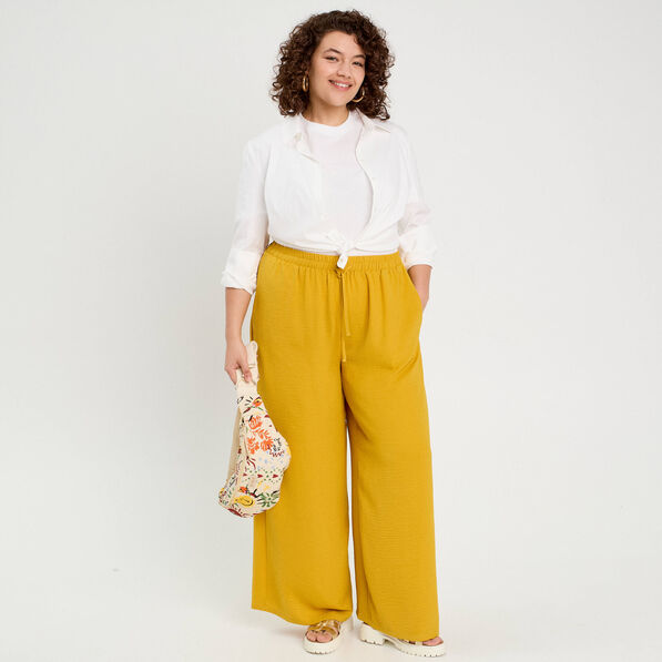 Pantalon large fluide jaune citron femme