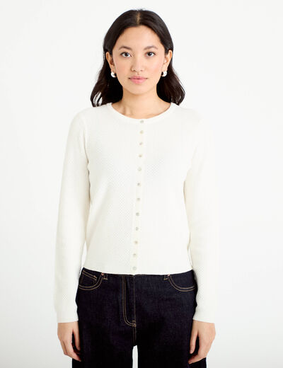 Gilet ajour&eacute; manches longues ecru femme