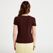 T-shirt c&ocirc;tel&eacute; ajust&eacute; manches courtes marron fonc&eacute; femme