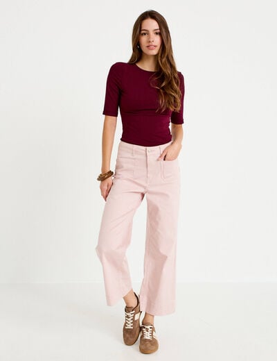 T-shirt ajust&eacute; col rond manches courtes bordeaux femme