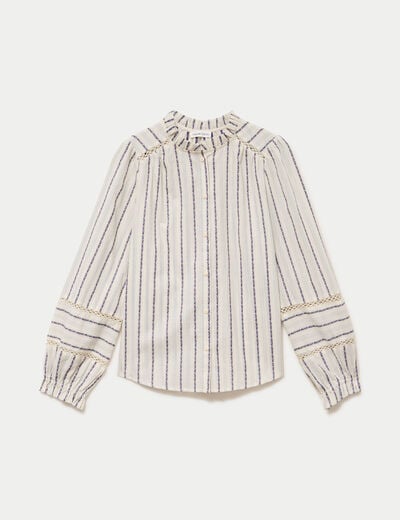 Blouse ajour&eacute;e manches longues blanc femme