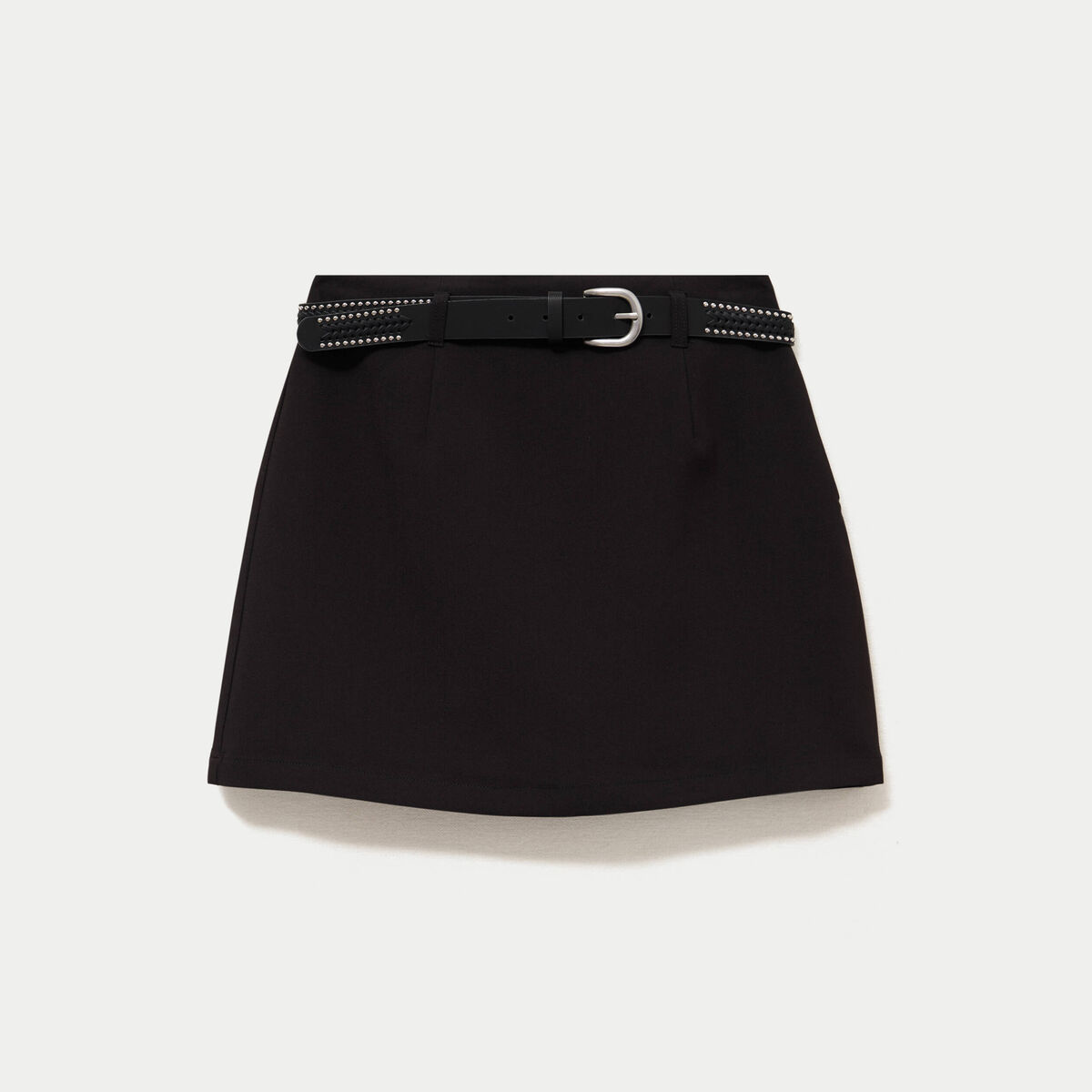 Jupe-short droite avec ceinture amovible noir femme