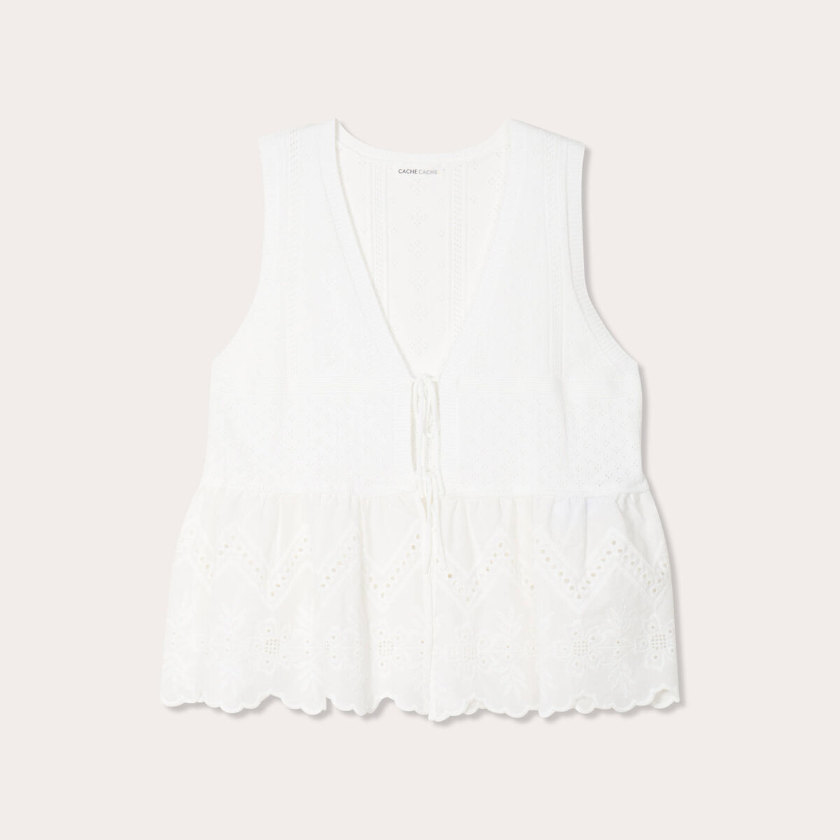 Gilet avec broderie anglaise blanc femme