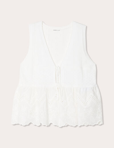 Gilet avec broderie anglaise blanc femme