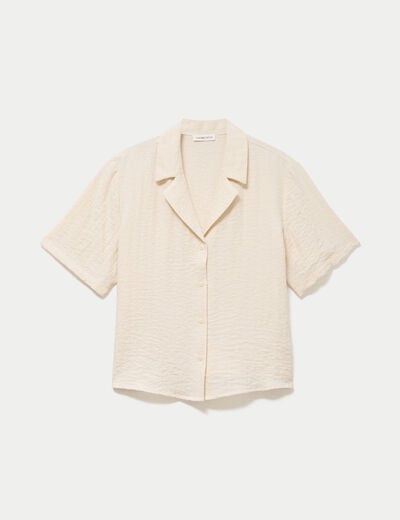 Chemise droite pliss&eacute;e manches courtes ecru femme