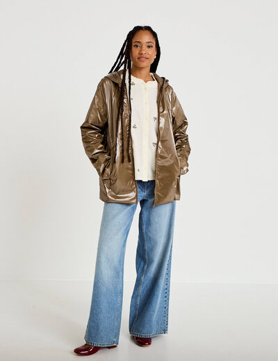 Parka r&eacute;versible &agrave; capuche taupe femme