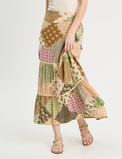 Jupe longue &eacute;vas&eacute;e beige femme