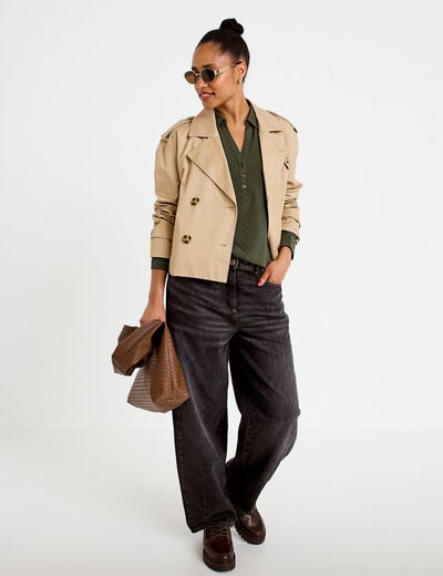 Blouse droite manches longues vert kaki femme