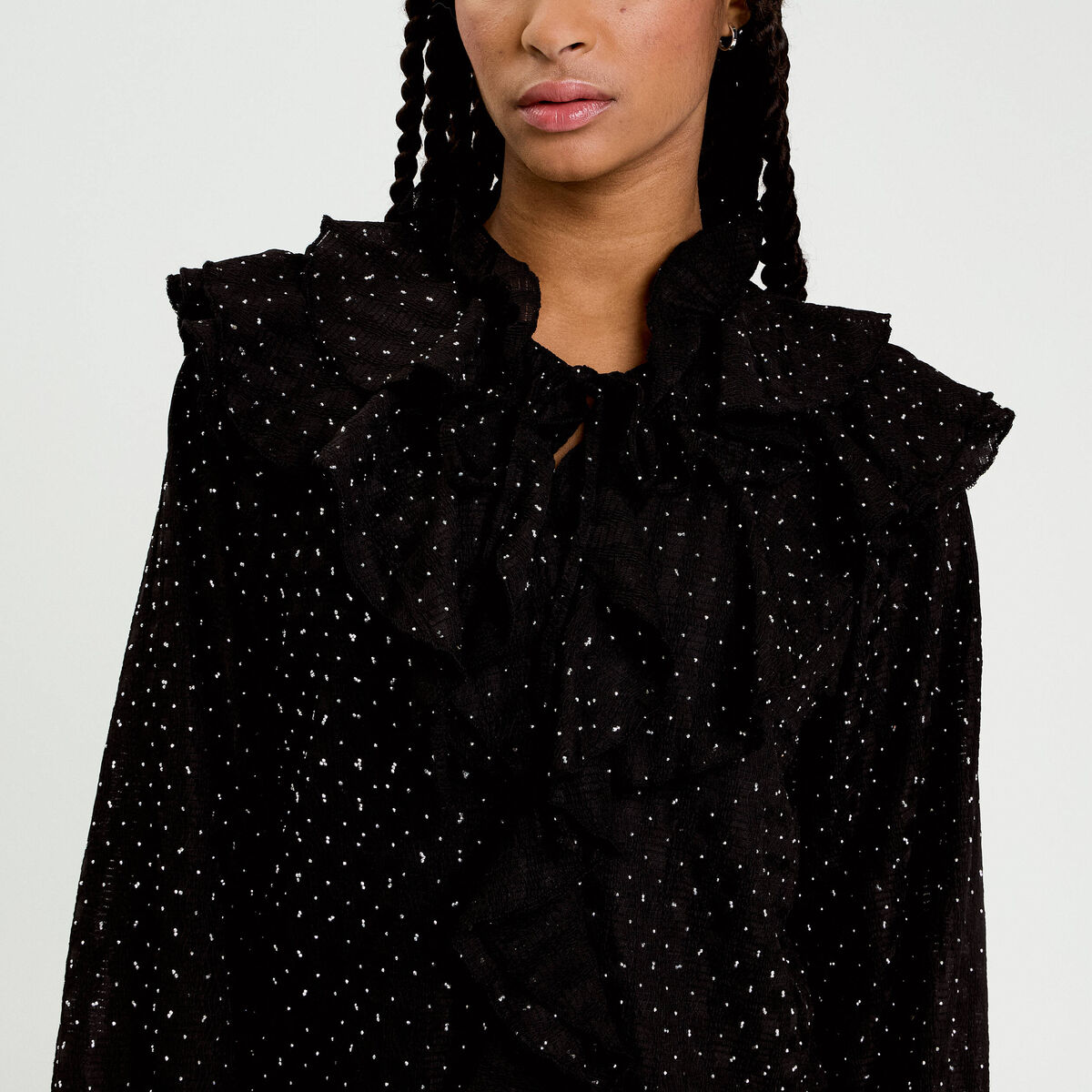 Blouse &agrave; volants noir femme