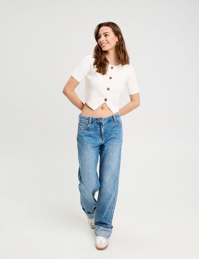 Gilet manches courtes ecru femme