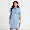 Robe en jean brod&eacute;e bleu fonc&eacute; femme
