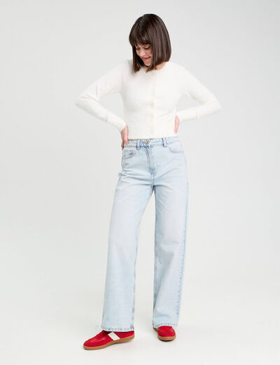 Gilet manches longues cropped ecru femme