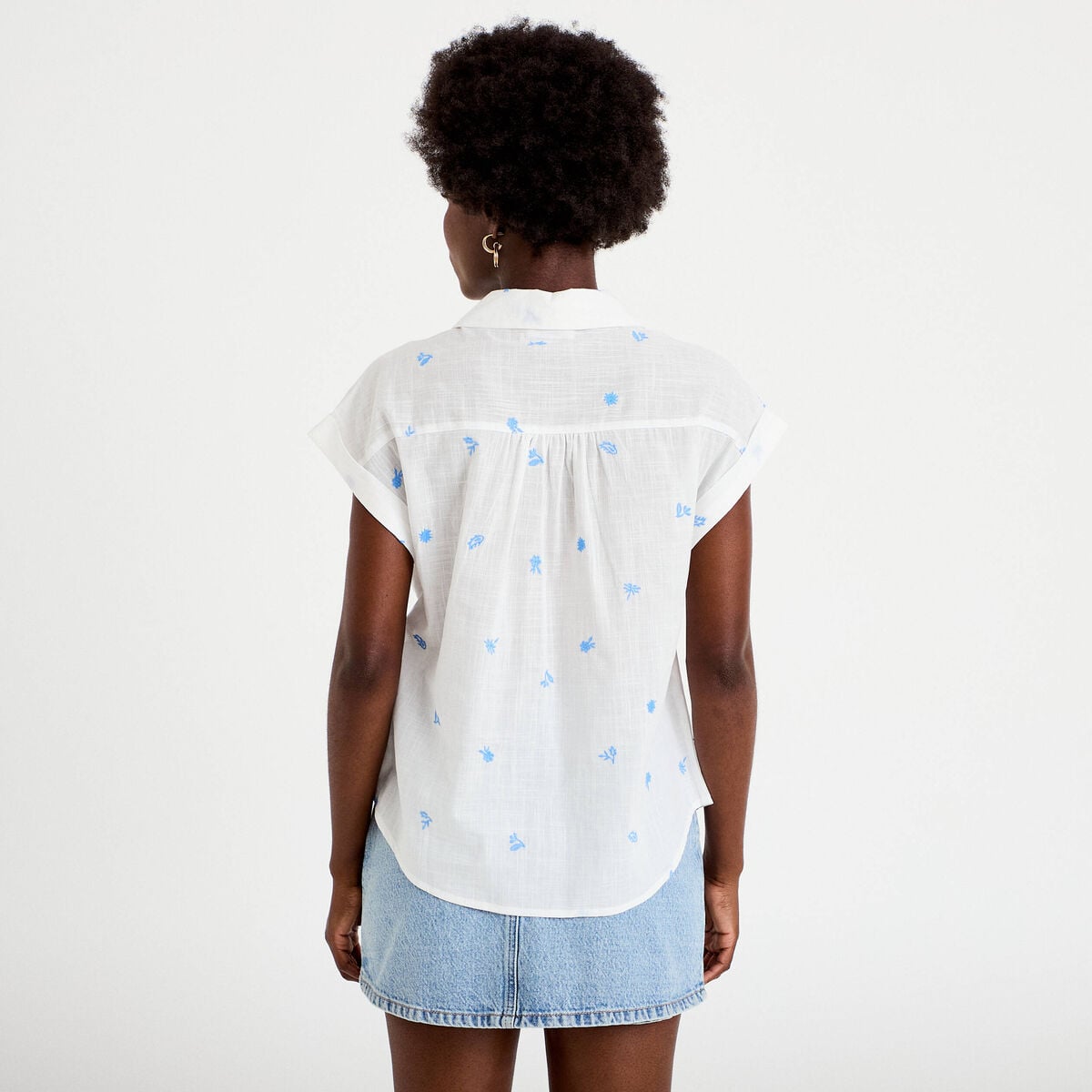 Blouse droite sans manches col rond blanc femme