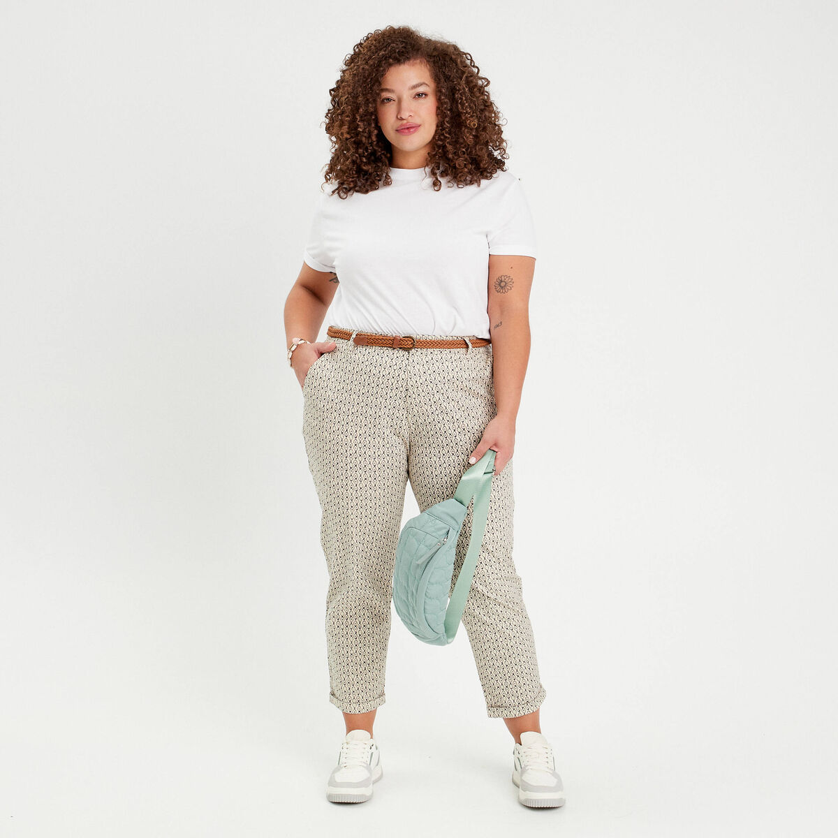 Pantalon chino slim 7/8ème blanc femme