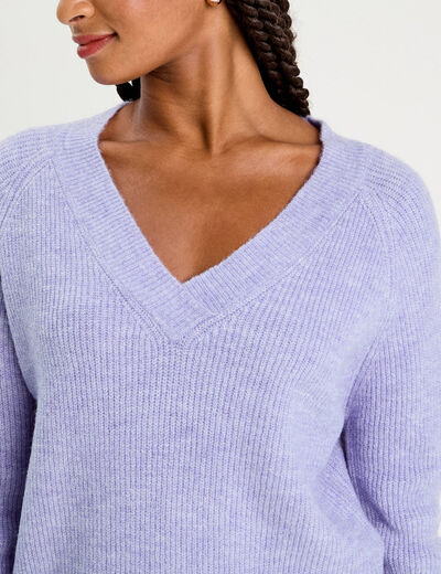 Pull avec col en V mauve femme